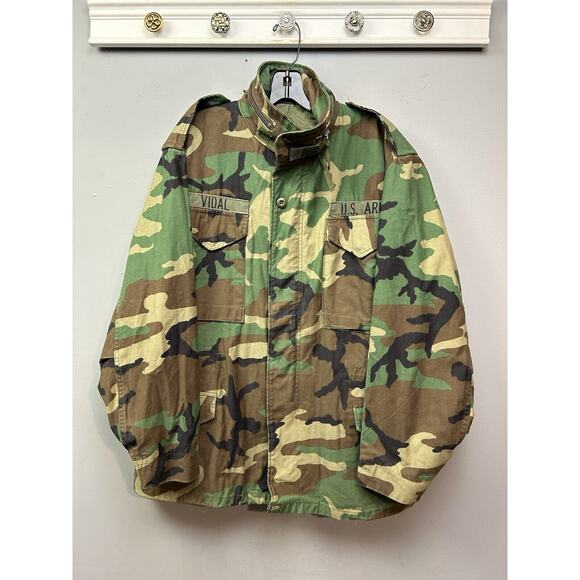 US Army Other - Cold‎ Weather Woodland Camo Military Field Coat VTG 90s Medium Regular Green